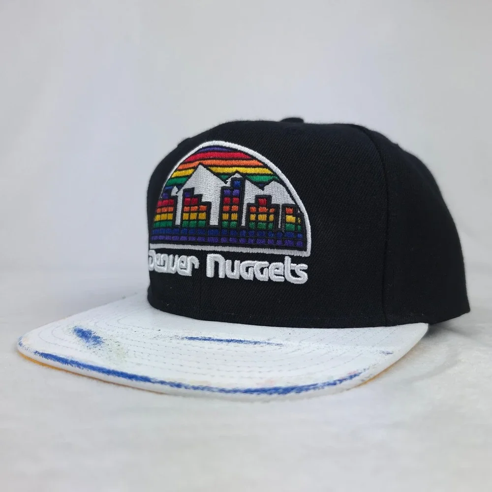 Denver Nuggets Mitchell & Ness NBA Snapback Hat Cap 3D Logo Torn Ripped Bill NWT